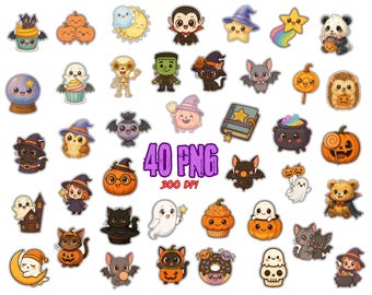 Pegatinas de Halloween, imágenes prediseñadas de dibujos animados (descarga digital)