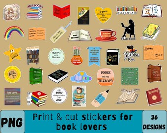Pegatinas para amantes de los libros: Citas literarias, diseños acogedores (Descarga digital PNG)