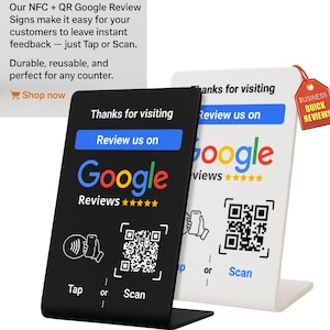 Google Review Stand- Review Sign- Google review card- Business Sign-Ideal for shops, retails-Instant Customer Reviews Tap NFC & QR Code Scan
