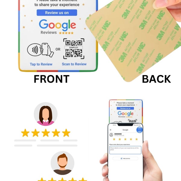 NFC Tap Google Reviews Plate| Google Review Sign | Tap NFC Google Sign| Scan QR Reviews| Google Business 3M Glue adhesive strong all surface