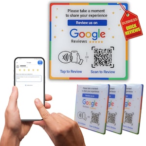 Google Reviews Sign - Customer Booster Reviews - Google Business Sign -Strong 3M Adhesive - Instant Customer Reviews