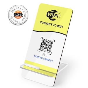 Custom Wi-Fi QR Code Sign - Personalized Wireless Network Stand - Hardboard & Plastic - Glossy Desk Décor -  Small Business Gift