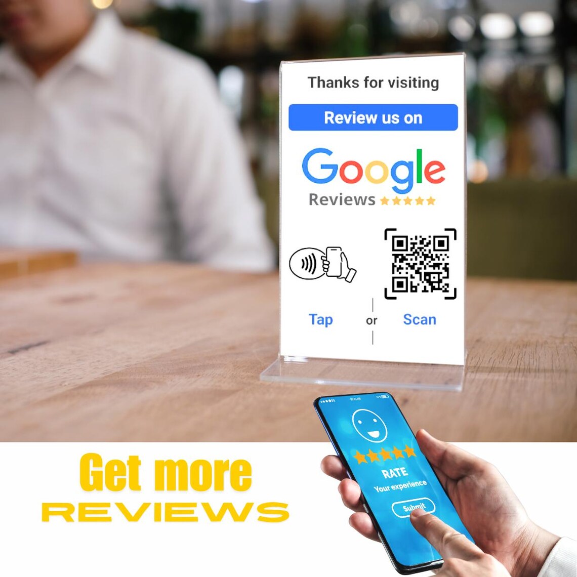 NFC Google Review Acrylic Stand: Tap or Scan for Reviews - Etsy