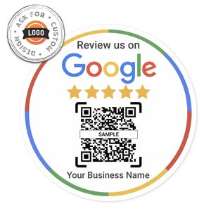 レビューステッカー - Googleレビューステッカー、Trustpilot、Yelp - 屋内と屋外用の円形ステッカー - サインでレビュー - ビジネスサインステッカー