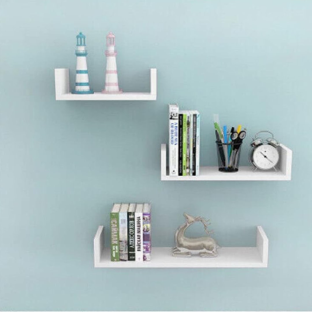 U Shaped Floating Shelves Set of 3 Wooden Wall Shelves Storage Display