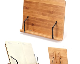 Adjustable Book Stand Bamboo Cookbook Holder Music Book Stand Tablets iPad Holder Reading Rest Stand