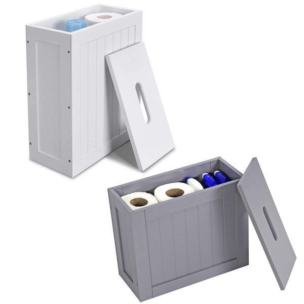 Wooden Bathroom Storage for Multi-purpose, Toilet Roll Paper Cabinet, Compact Bathroom Box with Lid, Available in Grey and White