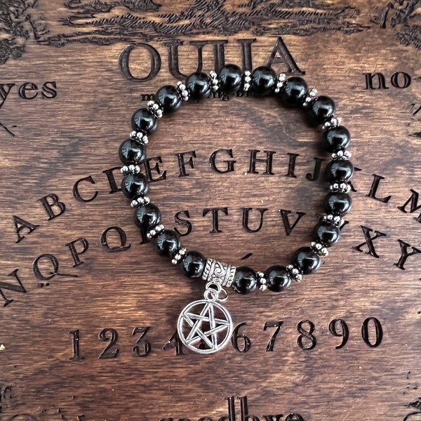 Pentacle Bracelet, Pentagram Bracelet, Wiccan Bracelet, Pagan Bracelet, Obsidian Bracelet, Obsidian Witch Bracelet