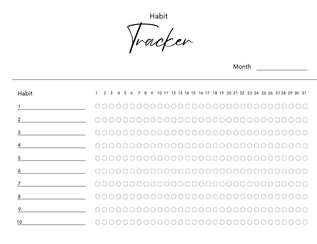 Printable Habit Tracker, Black and White - Etsy
