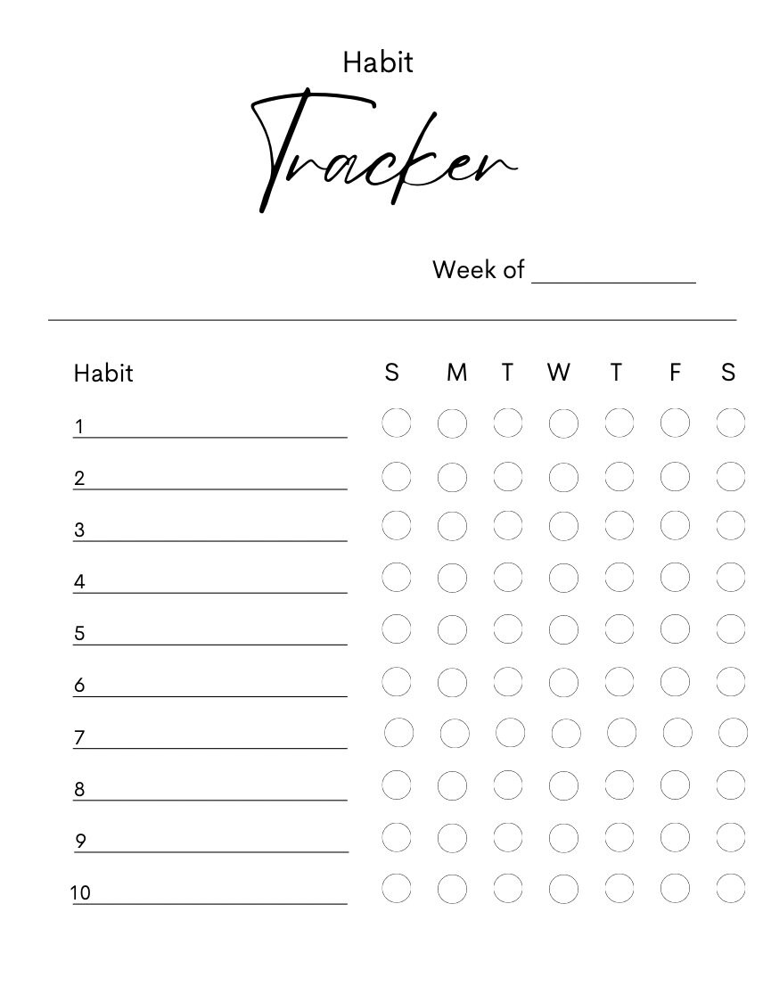 Printable Habit Tracker, Black and White - Etsy