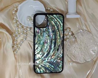 Handgjort iPhone-skal med äkta abalone-snäckskal: Skimrande skyddande skal