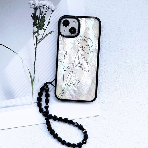 Real Sea Shell Phone Case Mother of Pearl Iridescent Phone Case Abalone Shell Phone Cover iPhone 15 14 13 12 11 Pro Max