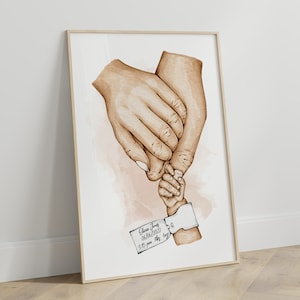 Arte de pared con familia tomada de la mano / Regalo para nuevos padres / Arte de pared con mamá, papá y bebé tomados de la mano / Arte de pared personalizado con anuncio de bebé