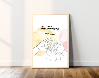 Personalized Family Hands Sketch Poster Line Drawing Picture Gift For Family Picture Art Watercolor Shape Background Instant Download