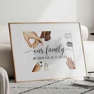 Family Hands Wall Art Pets Paws Print Our Family Poster Names Wall Art  Custom Names Instant Download Custom  Wall Art Room Decor