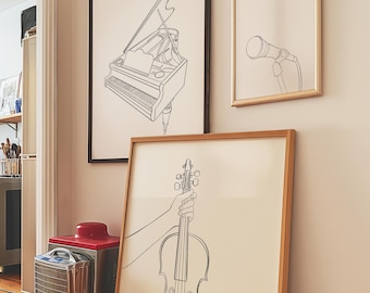 3er Set Musikinstrumente Line Art Wall Art | Minimalistische Musikinstrumente Kunst | Modernes Wohndekor | Druckbare Grafik