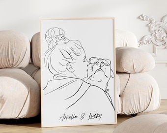Custom Pet Lover Line Art Portrait | Personalized Dog & Cat Drawing | Minimalist Pet Lover Gift | Digital Download