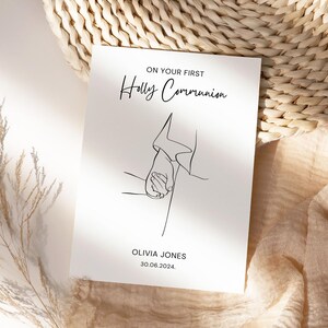 Editable First Holy Communion Line Art Greeting Card | Customizable Minimalistic Religious Card I Editable Christian Card I Instant Download