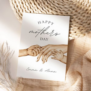 Tarjeta de felicitación personalizada para el Día de la Madre | Tarjeta con plantilla editable | Tarjeta de descarga instantánea | Tarjeta editable de familia tomada de la mano | Regalo para mamá