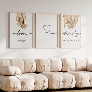 Familie Hände Wandkunst 3er Set / Benutzerdefinierte Namen Wandkunst / Liebhaber Hände Raumdekor / Benutzerdefinierte Familienhände & Haustierpfoten Wandkunst Set
