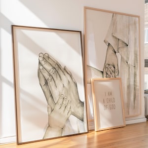 Conjunto de 3 impresiones de arte de pared con manos cristianas tomadas de la mano, arte de pared con el niño Jesús, póster del Niño de Dios, regalo cristiano, decoración, descarga instantánea de arte de pared