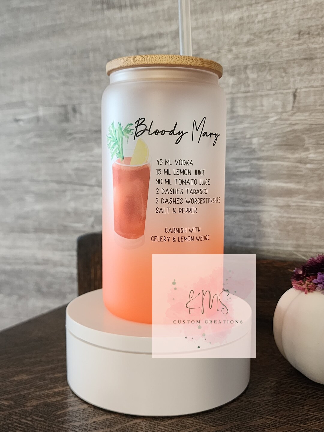 Neon Dark Orange Bloody Mary 16 Oz Frosted Glass Tumbler Etsy