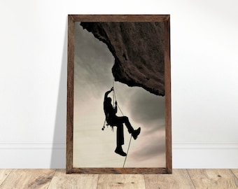 Holzbild Fotodruck | Kletterer mit Seilen in den Alpen