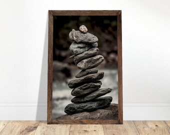 Photo wood print stone tower, signpost by the river