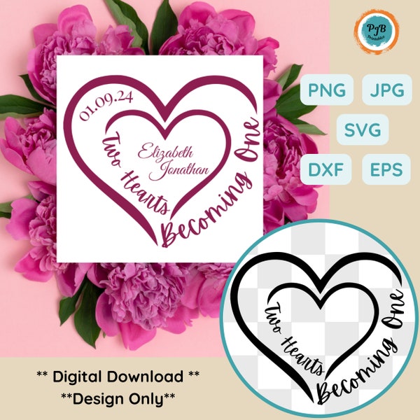 Wedding hearts SVG file for cnc sign template PNG for sublimation two hearts becoming one marriage saying SVG Mr and Mrs intertwined hearts