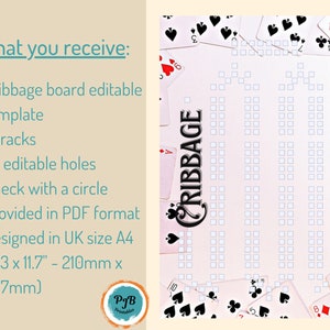 Juego de mesa de cribbage de viaje, obsequios para viajeros, tablero de cribbage único, tarjeta de puntuación editable, tablero de cribbage, juego de mesa de cribbage de dos pistas, tarjetas de juego en formato PDF