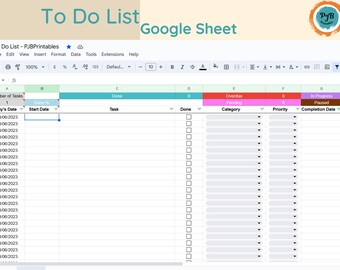 Google-spreadsheet, takenlijst, bewerkbaar, voortgangstracker, spreadsheet, taak, productiviteitsplanner, sjabloon, karweigrafiek, familie, dagelijks, wekelijks