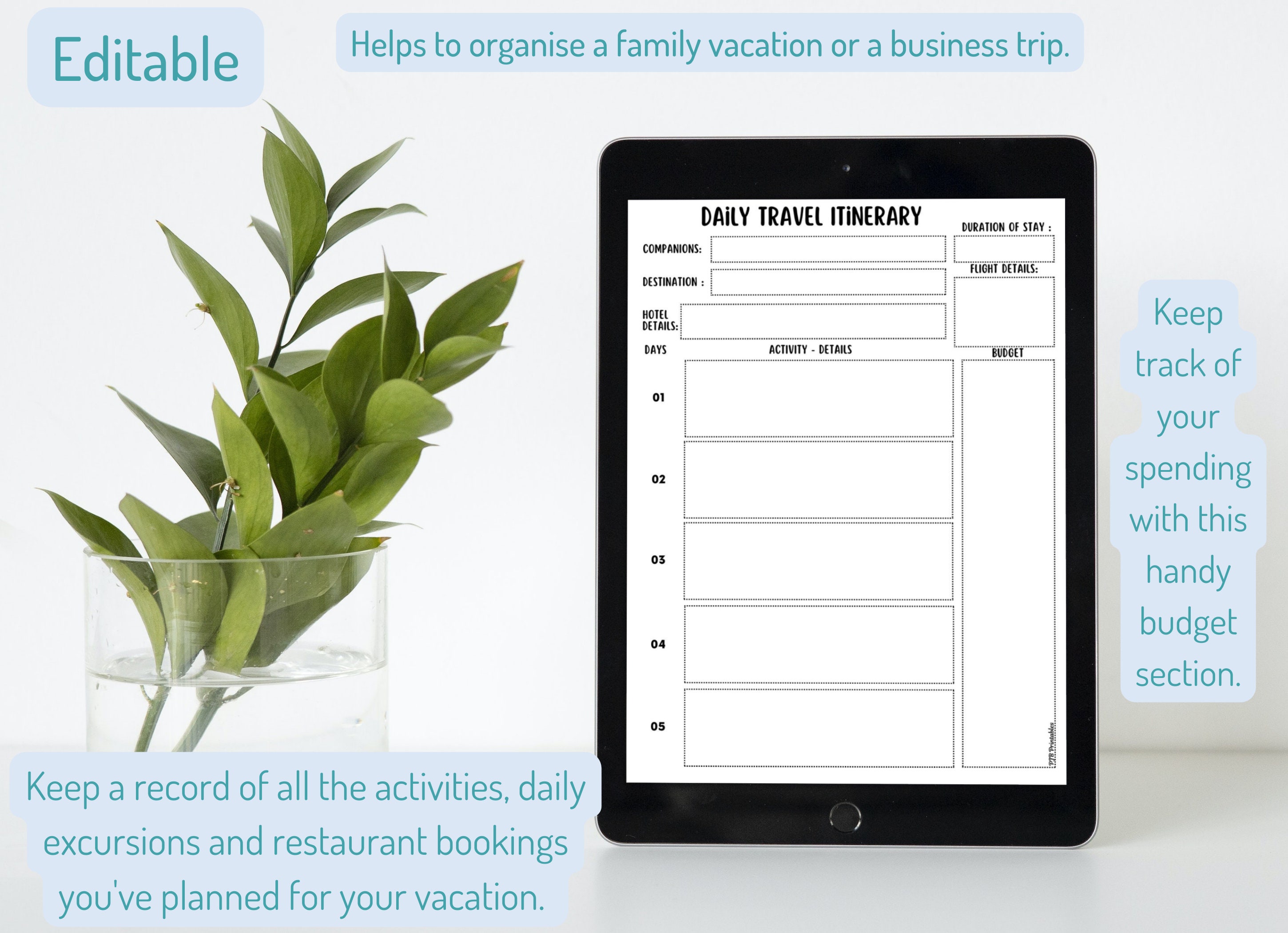 Daily Itinerary Template Digital Download Planner Pages Editable ...