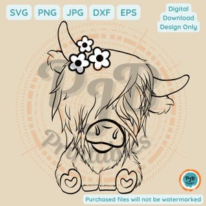 Cute Highland Cow clipart cow crown SVG cow flowers svg farm animals png file for Cricut highland cow sublimation cow svg farmer gifts ideas