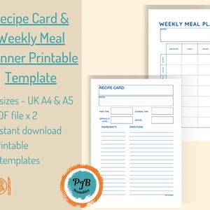 Recipe card template meal planner for kitchen printable recipe page planner habit tracker printables for moms recipe gifts for cooking lover