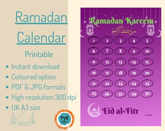Ramadan calendar countdown advent calendar A3 calendar Ramadan Kareem Ramadan printable wall calendar Islamic calendar Muslim calendar gift