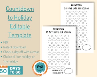 Cuenta regresiva de vacaciones editable PDF descargar planificador digital inserta días hasta el recordatorio gráfico cuenta regresiva imprimible cuenta regresiva de 50 días nuestro viaje