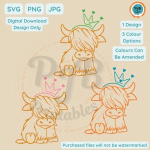 Cute Highland Cow clipart cow crown SVG cow hearts svg farm animals png files for Cricut highland cow sublimation cow svg farmer gifts ideas