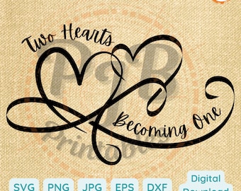 Hearts SVG two hearts becoming one PNG Cricut hearts swirl png for sublimation romantic heart gift for couple wedding double heart saying