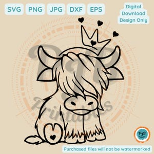 Cute Highland Cow clipart cow crown SVG cow hearts svg farm animals png files for Cricut highland cow sublimation cow svg farmer gifts ideas