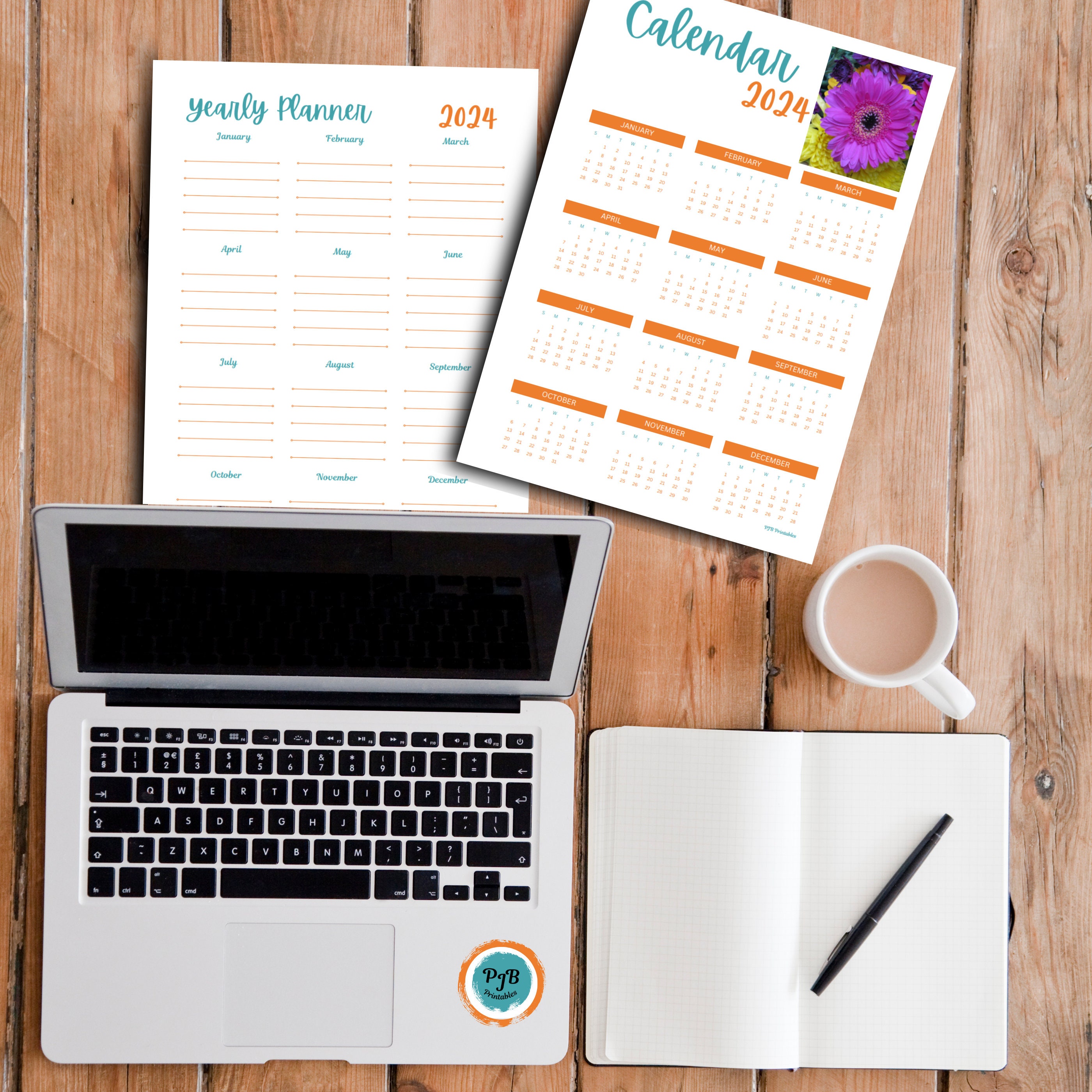 Printable Calendar Planner 2024 Wall Calendar Floral Themed Gift for ...
