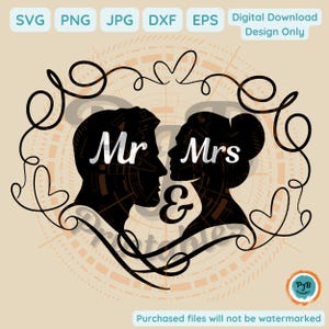 Wedding couple silhouette SVG, png, dxf, eps, jpg, cricut, swirls, bridal, groom, engagement, marriage heart, mr and mrs, husband and wife