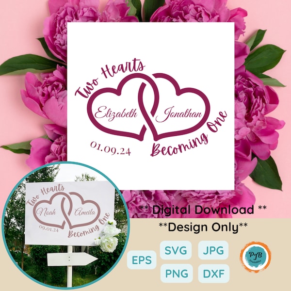 Wedding hearts SVG file for cnc sign template PNG for sublimation two hearts becoming one marriage saying SVG Mr and Mrs intertwined hearts