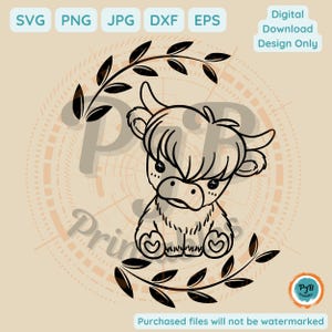 Cute Highland Cow clipart cow SVG cow wreath svg farm animals png file for Cricut highland cow sublimation cow svg farmer gifts ideas