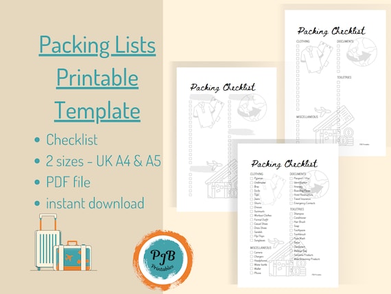 Packing list printable travel packing list travel checklist planner vacation packing list for travel planner vacation wardrobe planner PDF