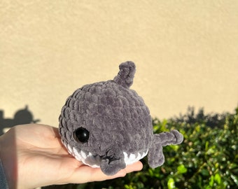 Adorable Chubby Mini Shark Soft Crochet Plush Stuffed Animal Unique Custom Birthday Gift Sea Life