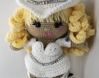 Rhinestone Crochet Cowgirl Doll: Bejeweled Hat, Boots, Guitar Earrings