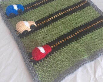 Race Track Stroller Blanket with cars