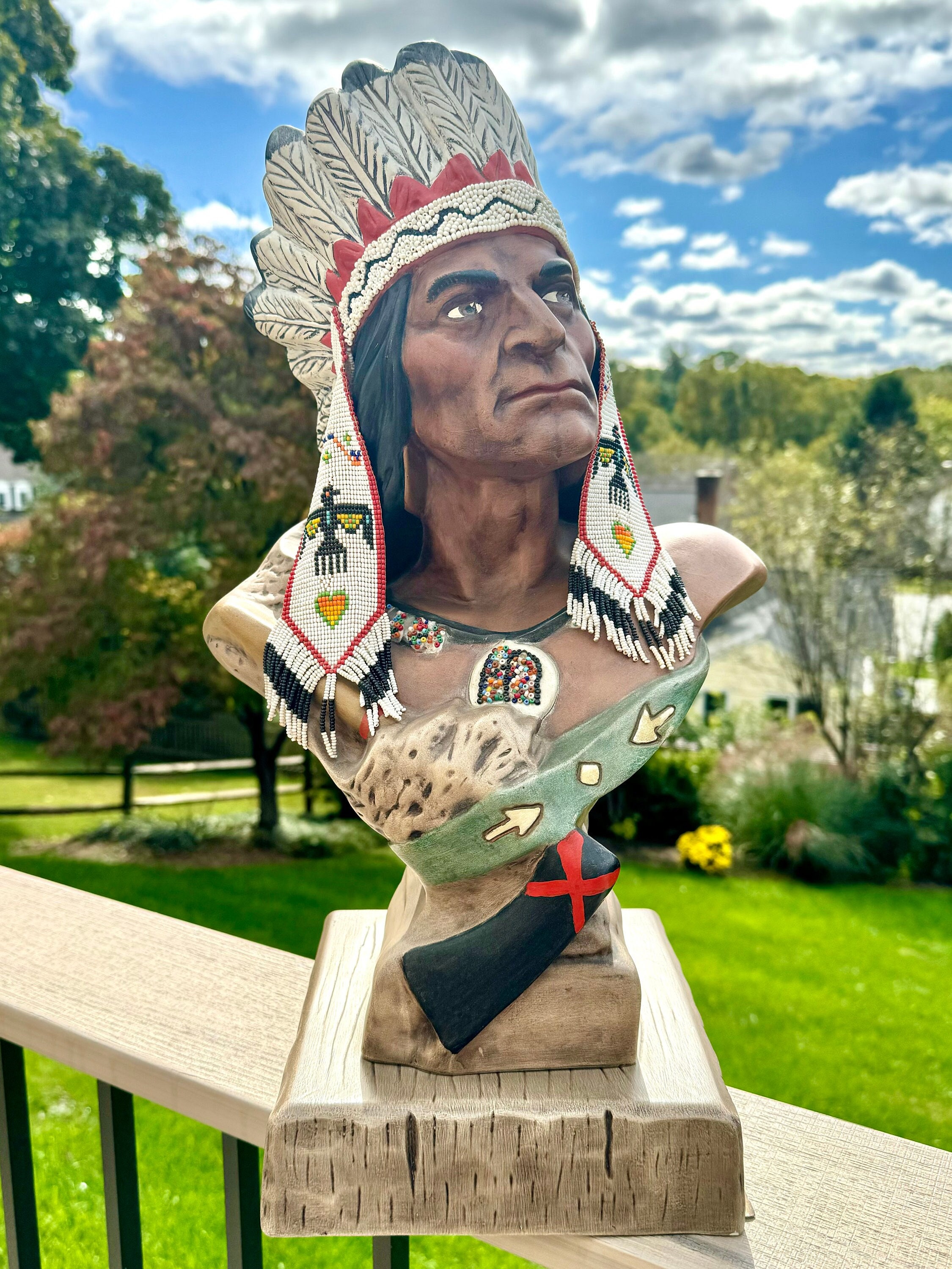 アンティーク雑貨 Indian Chief Chalkware Bookend Vintage Clay Chalkware Native American Indian Sitting Chief
