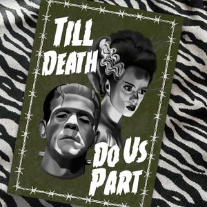 From Death Do Us Part Frankenstein & Braut von Frankenstein Hochzeits/Verlobungskarte, Gothic, Horror, klassischer Horror