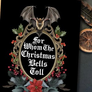 Heavy Metalowa kartka świąteczna | „For Whom the Christmas Bells Toll” | Gotycki wieniec i wzór nietoperza | Format A5 | Papier z recyklingu